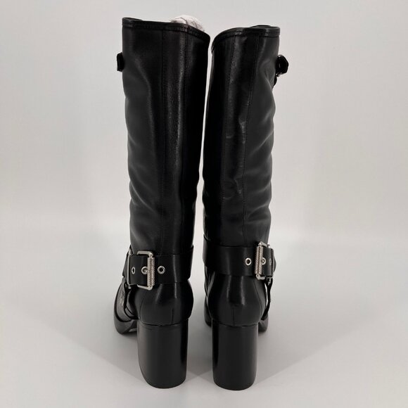 Schutz Kiara Block Heel Boots Size 8.5B Black Leather Square Toe Slip On - Picture 13 of 16